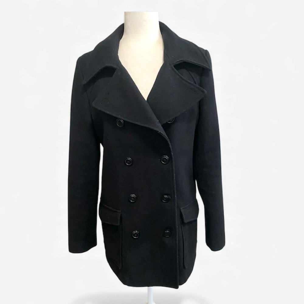Old Navy Black Wool Blend Pea Coat Heavy Jacket Double Breasted Sz M